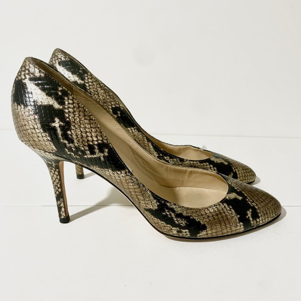 Jimmy Choo Gilbert Snakeskin Pumps Heels Leather Shoes Natural Tan sz 39.5